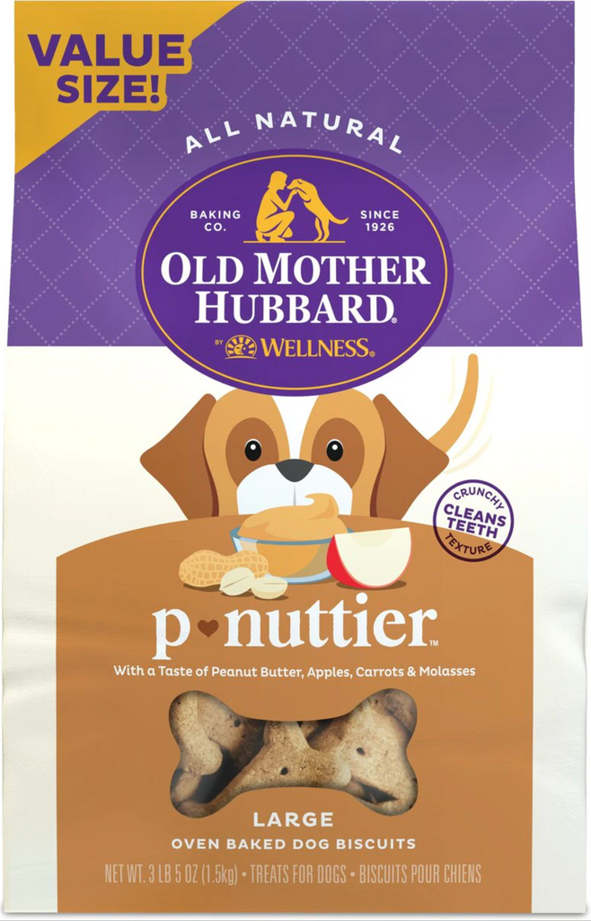 Old Mother Hubbard - Classic P-Nuttier Natural Large Biscuits Dog Treats 3lb 5oz Bag (Case of 4)